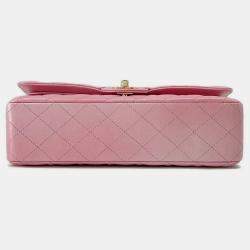 Pre Owned Chanel Gradation Light Pink Goatskin Leather Classic Double Flap Shoulder Bag 