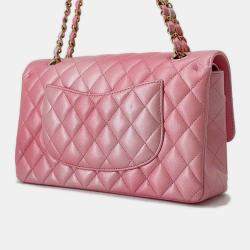 Pre Owned Chanel Gradation Light Pink Goatskin Leather Classic Double Flap Shoulder Bag 