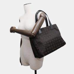 Chanel Brown/Black Nylon Leather New Travel Line Tote Bag 