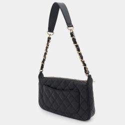 Chanel Black Caviar Leather One Belt Cc Logo Semi Shoulder Bag 