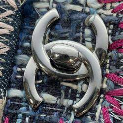 Pre Owned Chanel Multicolor Denim Canvas Leather Patchwork Chain Shoulder Bag 