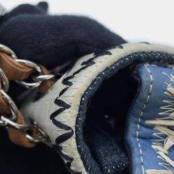 Pre Owned Chanel Multicolor Denim Canvas Leather Patchwork Chain Shoulder Bag 