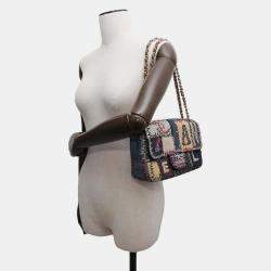 Pre Owned Chanel Multicolor Denim Canvas Leather Patchwork Chain Shoulder Bag 