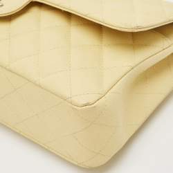 Pre Owned Chanel Yellow Caviar Quilted Leather Medium Classic Double Flap Bag