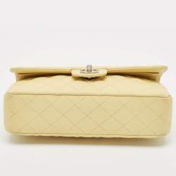 Pre Owned Chanel Yellow Caviar Quilted Leather Medium Classic Double Flap Bag