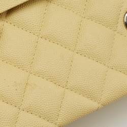 Pre Owned Chanel Yellow Caviar Quilted Leather Medium Classic Double Flap Bag