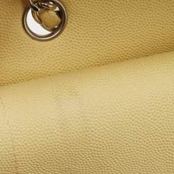 Pre Owned Chanel Yellow Caviar Quilted Leather Medium Classic Double Flap Bag