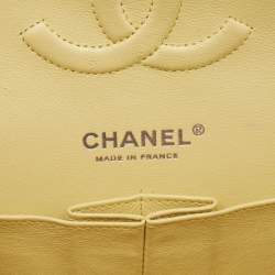 Pre Owned Chanel Yellow Caviar Quilted Leather Medium Classic Double Flap Bag