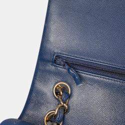 Pre Owned Chanel Blue Caviar Leather Jumbo Classic Double Flap Shoulder Bag