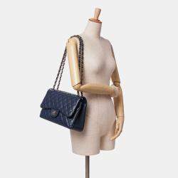 Pre Owned Chanel Blue Caviar Leather Jumbo Classic Double Flap Shoulder Bag