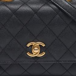 Pre Owned Chanel Black Quilted Caviar Leather Extra Mini Coco Chain Top Handle Bag