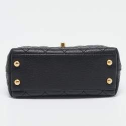 Pre Owned Chanel Black Quilted Caviar Leather Extra Mini Coco Chain Top Handle Bag