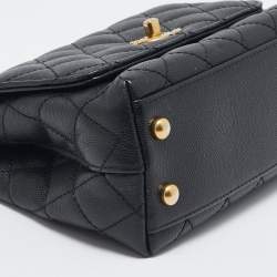Pre Owned Chanel Black Quilted Caviar Leather Extra Mini Coco Chain Top Handle Bag