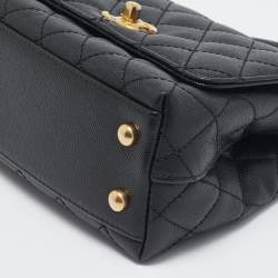 Pre Owned Chanel Black Quilted Caviar Leather Extra Mini Coco Chain Top Handle Bag