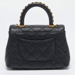 Pre Owned Chanel Black Quilted Caviar Leather Extra Mini Coco Chain Top Handle Bag
