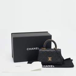 Pre Owned Chanel Black Quilted Caviar Leather Extra Mini Coco Chain Top Handle Bag