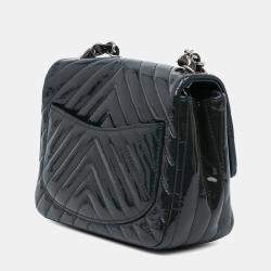 Chanel Navy Patent Leather Mini Square Classic Chevron Shoulder Bag