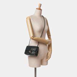 Chanel Navy Patent Leather Mini Square Classic Chevron Shoulder Bag