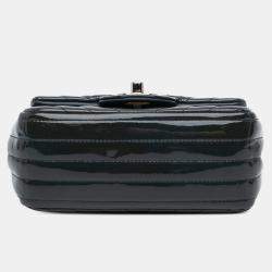 Chanel Navy Patent Leather Mini Square Classic Chevron Shoulder Bag