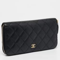 Chanel Black Quilted Caviar Leather CC Zip Around Wallet