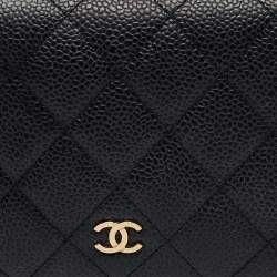 Chanel Black Quilted Caviar Leather CC Zip Around Wallet