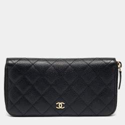 Chanel Black Quilted Caviar Leather CC Zip Around Wallet