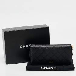 Chanel Black Quilted Caviar Leather CC Zip Around Wallet