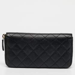 Chanel Black Quilted Caviar Leather CC Zip Around Wallet