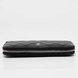 Chanel Black Quilted Caviar Leather CC Zip Around Wallet