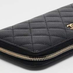 Chanel Black Quilted Caviar Leather CC Zip Around Wallet