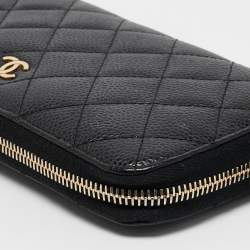 Chanel Black Quilted Caviar Leather CC Zip Around Wallet