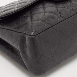 مملوكة مسبقًا Chanel Black Quilted Caviar Leather Jumbo Classic Double Flap Bag