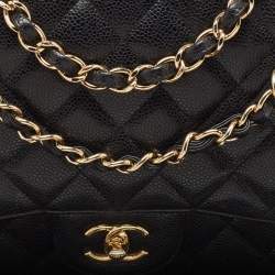 مملوكة مسبقًا Chanel Black Quilted Caviar Leather Jumbo Classic Double Flap Bag