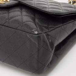 مملوكة مسبقًا Chanel Black Quilted Caviar Leather Jumbo Classic Double Flap Bag