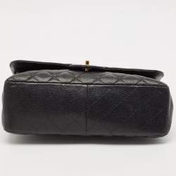مملوكة مسبقًا Chanel Black Quilted Caviar Leather Jumbo Classic Double Flap Bag