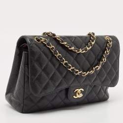 مملوكة مسبقًا Chanel Black Quilted Caviar Leather Jumbo Classic Double Flap Bag