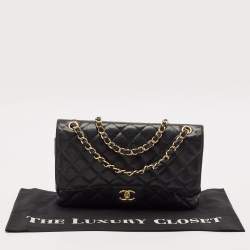مملوكة مسبقًا Chanel Black Quilted Caviar Leather Jumbo Classic Double Flap Bag