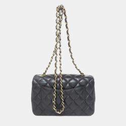Pre Owned Chanel Black Lambskin Leather Shoulder Bag