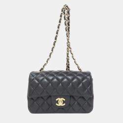 Pre Owned Chanel Black Lambskin Leather Shoulder Bag