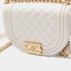 Chanel White Leather Chain Shoulder Bag