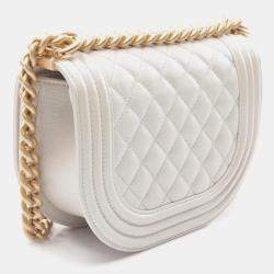 Chanel White Leather Chain Shoulder Bag