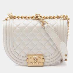 Chanel White Leather Chain Shoulder Bag