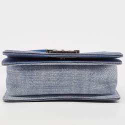 Pre Owned Chanel Blue Chevron Quilted Denim Small Boy Flap Bag