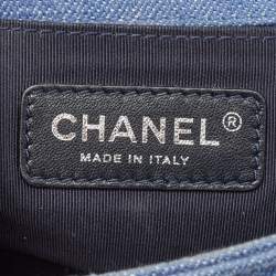 Pre Owned Chanel Blue Chevron Quilted Denim Small Boy Flap Bag
