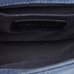 Pre Owned Chanel Blue Chevron Quilted Denim Small Boy Flap Bag
