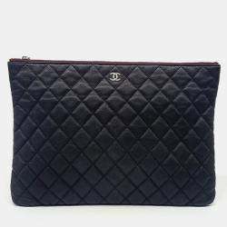 Pre Owned Chanel Black Leather Large Clutch