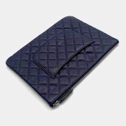 Pre Owned Chanel Navy Blue Leather New Medium Clutch