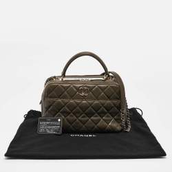 Pre Owned Chanel Green Quilted Leather Medium Trendy CC Bowling Bag