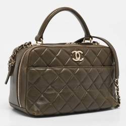 Pre Owned Chanel Green Quilted Leather Medium Trendy CC Bowling Bag