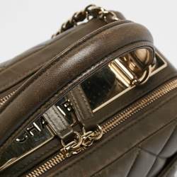 Pre Owned Chanel Green Quilted Leather Medium Trendy CC Bowling Bag